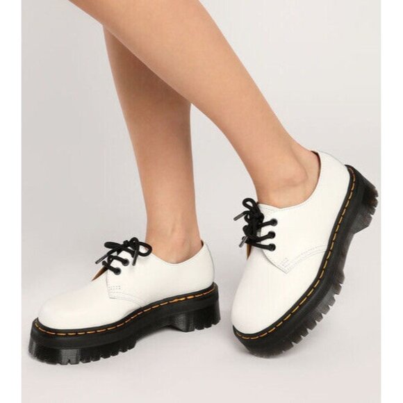 DR. MARTENS 1461 Quad Platform Shoe Oxford White Smooth Leather Womens US 5 EU36 - Picture 1 of 12